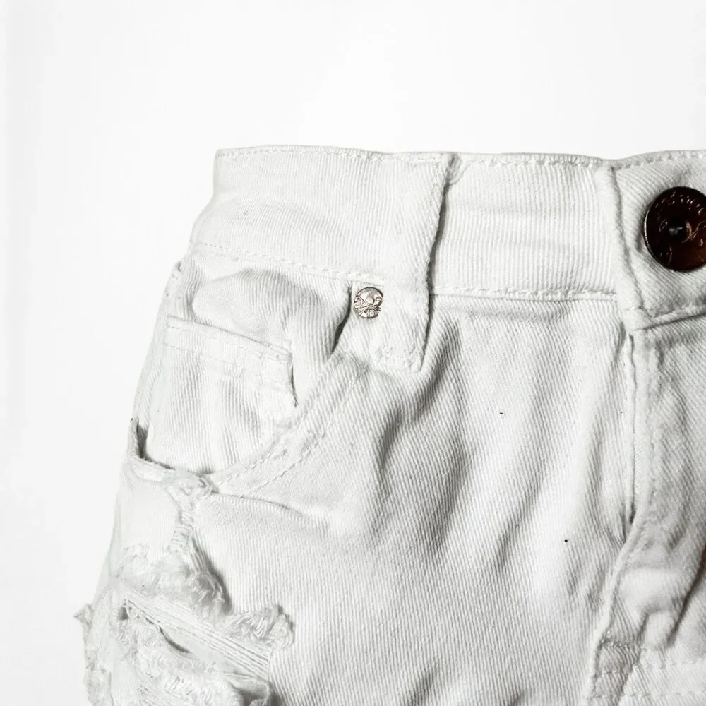 Vintage Y2K 90s White High Waisted Distressed Destroyed Denim Shorts Size XS/S